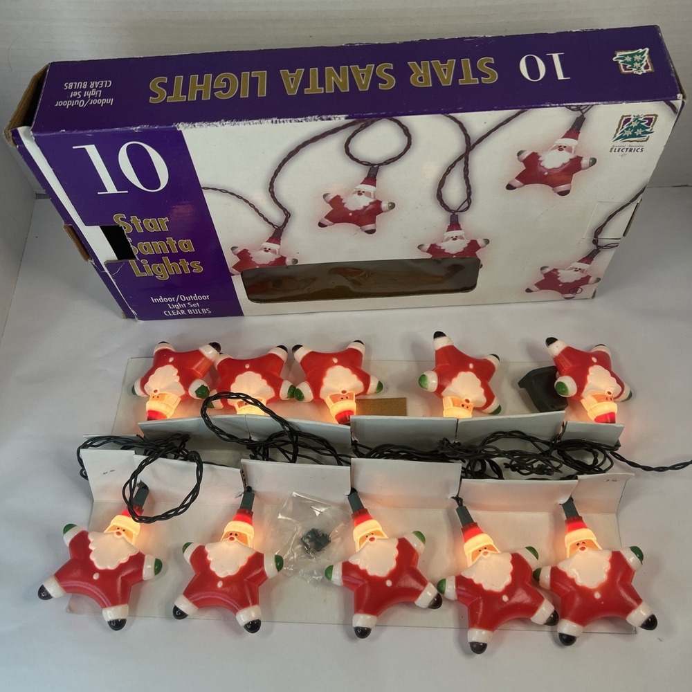 Vintage‎ Star Santa Christmas String Lights Indoor/Outdoor Clear Bulbs 1995